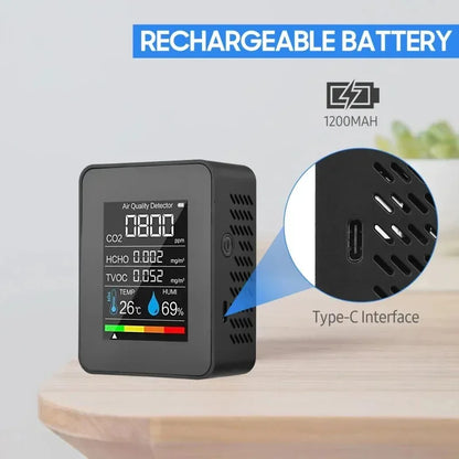 NEW HOT Multifunctional CO2 Meter 5 in 1 Digital Temperature and Humidity Tester Carbon Dioxide Detector TVOC HCHO