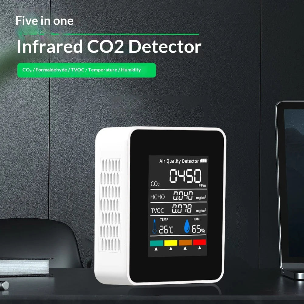 NEW HOT Multifunctional CO2 Meter 5 in 1 Digital Temperature and Humidity Tester Carbon Dioxide Detector TVOC HCHO