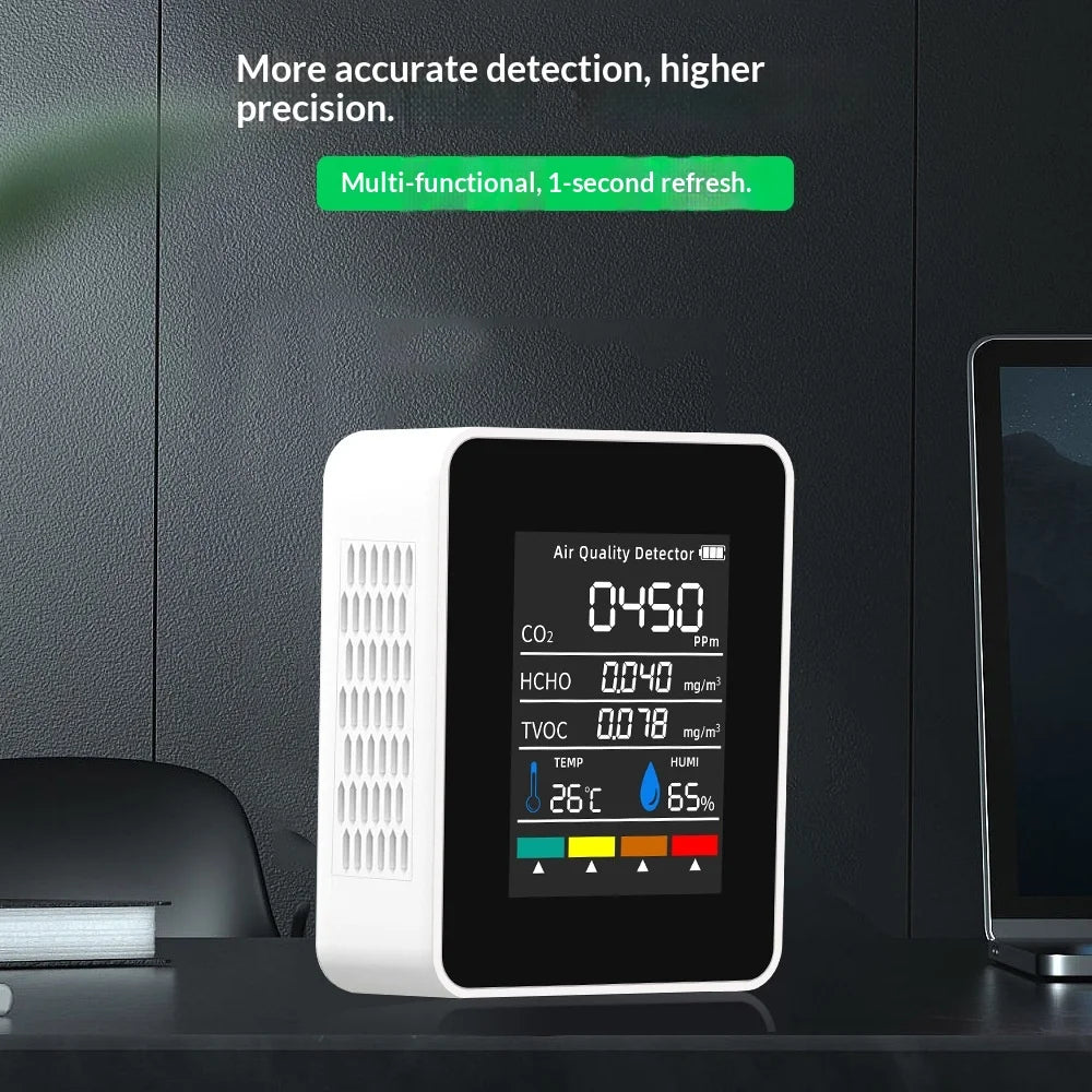 NEW HOT Multifunctional CO2 Meter 5 in 1 Digital Temperature and Humidity Tester Carbon Dioxide Detector TVOC HCHO