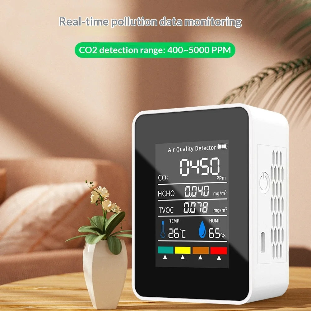 NEW HOT Multifunctional CO2 Meter 5 in 1 Digital Temperature and Humidity Tester Carbon Dioxide Detector TVOC HCHO