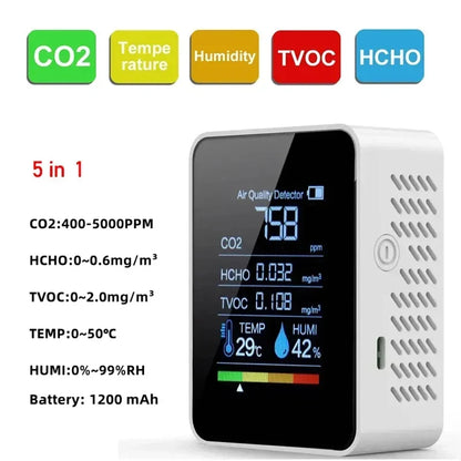 NEW HOT Multifunctional CO2 Meter 5 in 1 Digital Temperature and Humidity Tester Carbon Dioxide Detector TVOC HCHO