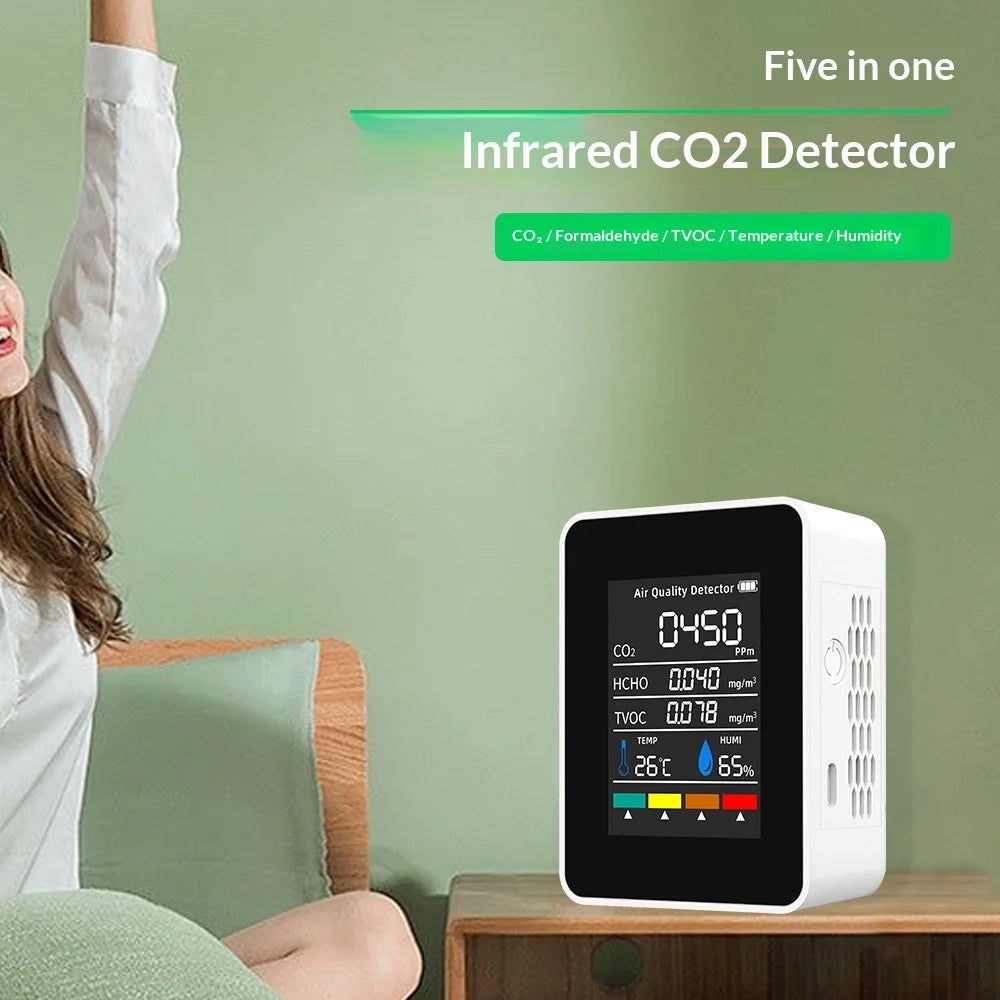 NEW HOT Multifunctional CO2 Meter 5 in 1 Digital Temperature and Humidity Tester Carbon Dioxide Detector TVOC HCHO